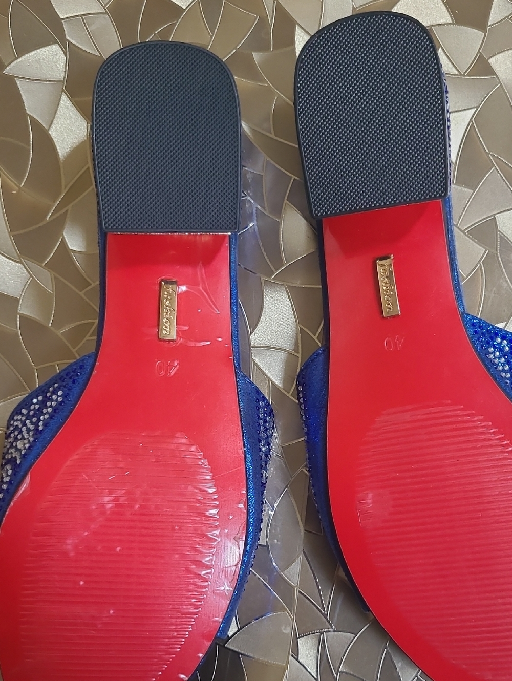 New Royal Blue Embellished Slide Sandals by - Picture 5 of 7